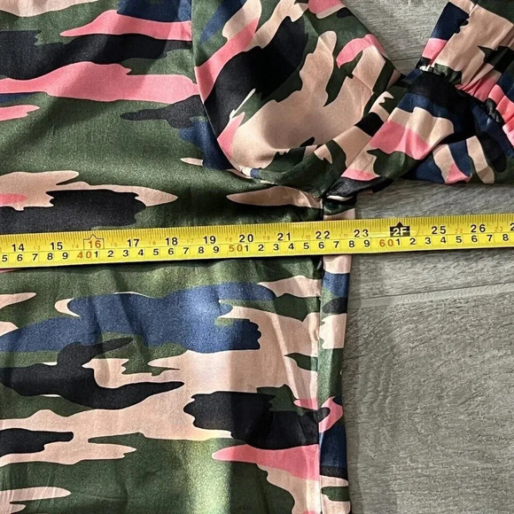 LaRoque Original 100% Silk Shift Mini Dress One Size Camo Print Pink Green - Picture 7 of 8